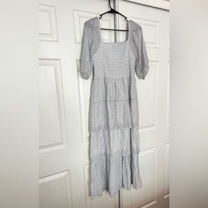 NWT White and blue flowered tiered dress